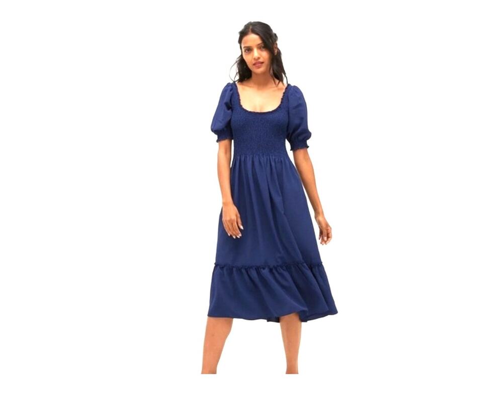 Hill House Home Womens Louisa Nap Dress Midi Navy Blue Size XL Smocked